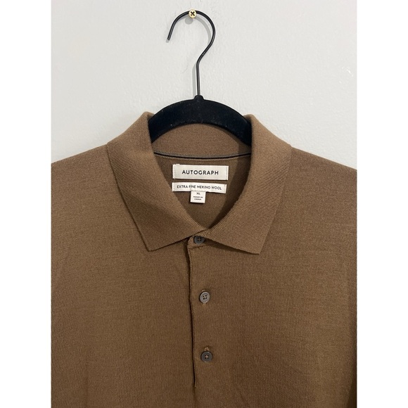 Autograph Sweater Men’s XL Brown Camel Extra Fine Merino Wool Collared Pullover - Picture 9 of 13